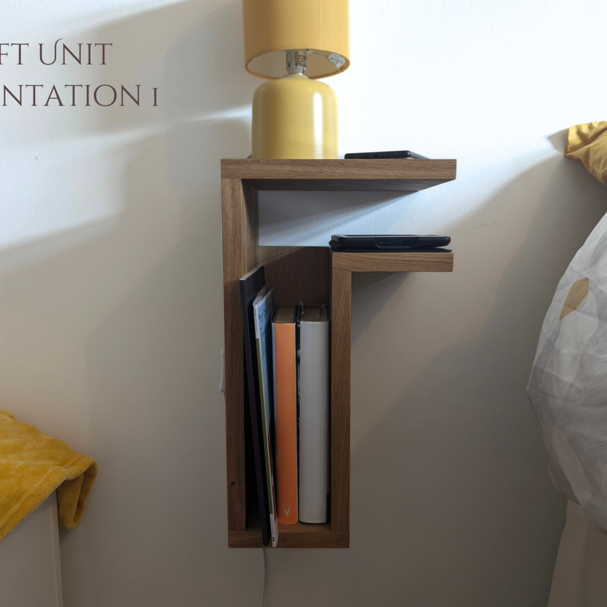 Solid Oak Floating Bedside Table Left unit orientation 1