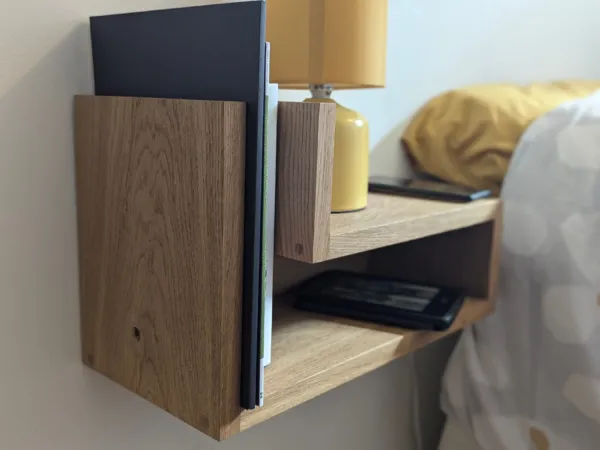 Solid Oak Floating Bedside Table closeup