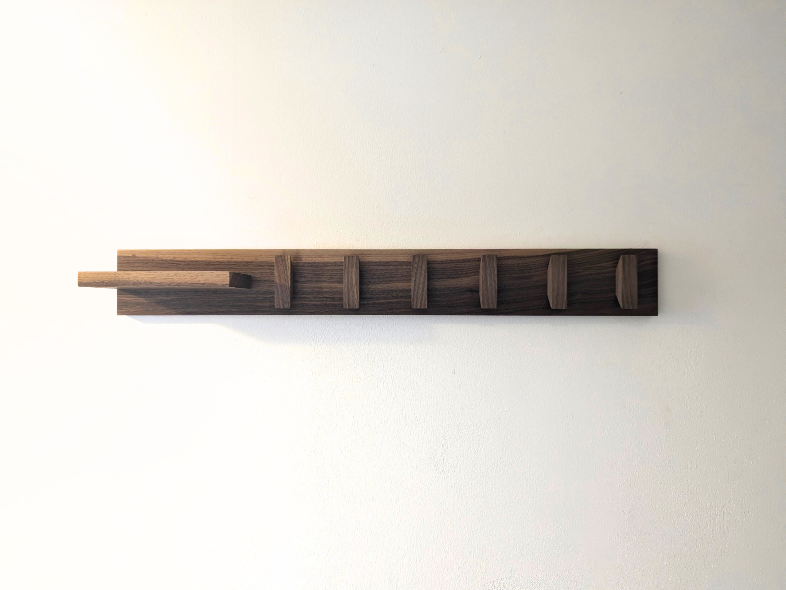 Solid Black Walnut Coat Rack With Shelf & Key Holders - no coats