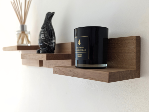 Solid Oak Floating Shelves - 3 Styles - angled image