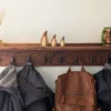 Modern Black Walnut Coat Rack With Shelf - straight view coats