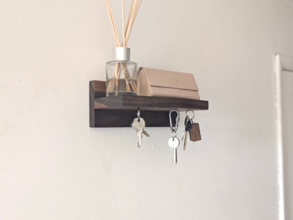 Solid Black Walnut Key Holder Shelf - angled view 2