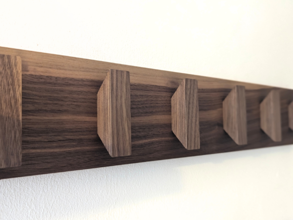 Solid Black Walnut Coat Rack With Shelf & Key Holders - hook closeup