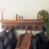 Modern Black Walnut Coat Rack With Shelf - angled far view coats