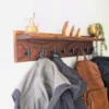 Modern Black Walnut Coat Rack With Shelf - angled far view coats