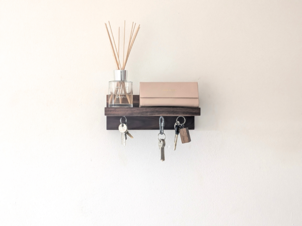 Solid Black Walnut Key Holder Shelf - straight view 2
