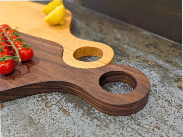 Oak Juliet and Black Walnut Romeo cutting board with lemons and tomatoes