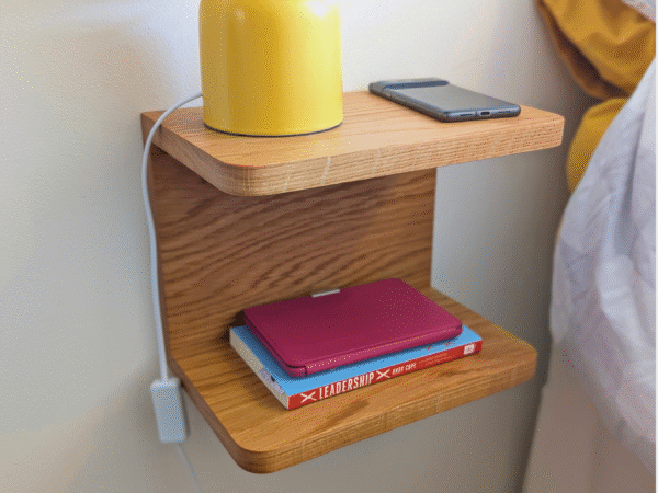 Solid Oak Floating Bedside Shelf with items