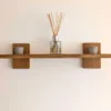 Modern Solid Oak Scandi Floating Shelf straight image with ornaments