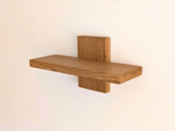Solid Oak Small Floating Shelf - angled image no ornaments