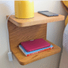 Solid Oak Floating Bedside Shelf angled image with lamp and books
