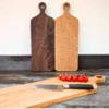 Solid Oak serving platters with tomatoes and knife