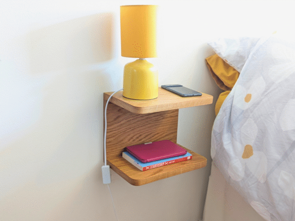 Solid Oak Floating Bedside Shelf angled image from distance