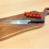 Black Walnut Romeo cutting board with knife, bowl and tomatoes