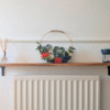 Oak radiator shelf with cast iron brackets