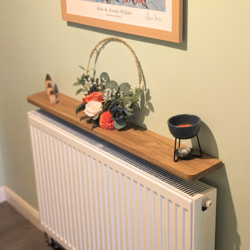 110cm no drill oak shelf with ornaments - angled image