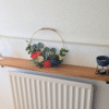 Oak radiator shelf with cast iron brackets