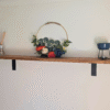 70 cm oak wall mounted shelf with brackets