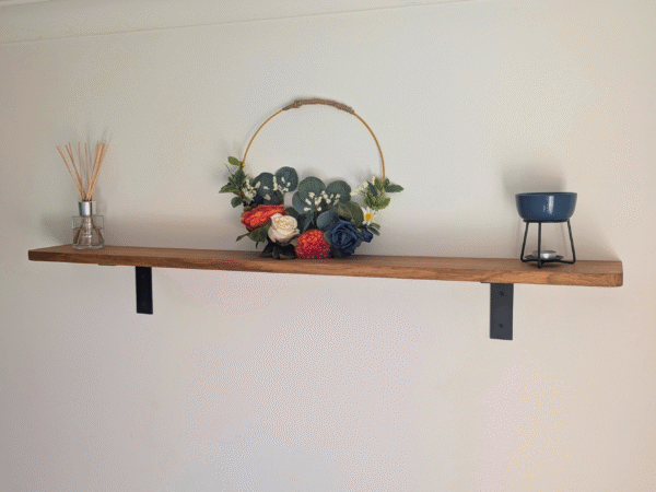 70 cm oak wall mounted shelf with brackets