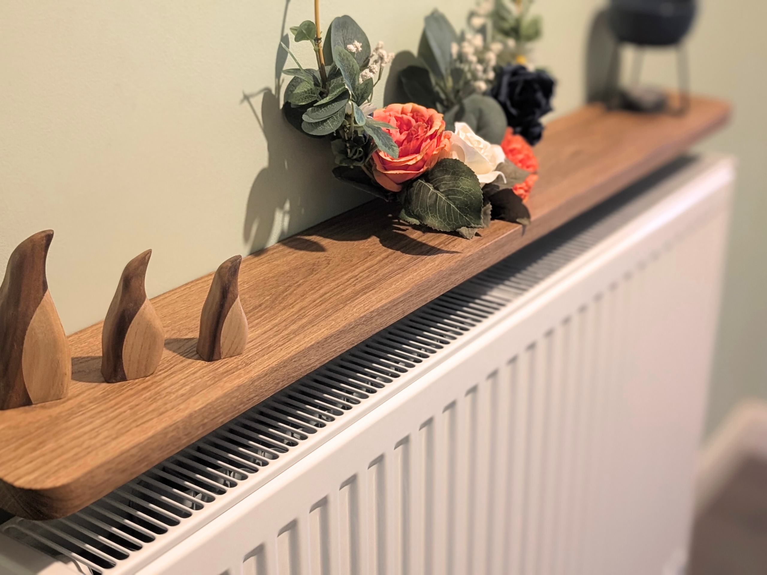 No-Drill Solid Oak Radiator Shelf - 13cm Depth - Image 9