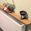 120cm no drill oak radiator shelf 10cm depth - angled image