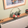 120cm no drill oak radiator shelf 10cm depth - angled image