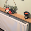 120cm no drill oak radiator shelf 10cm depth - angled image