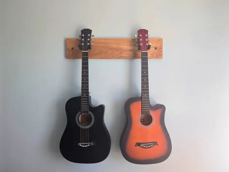 Solid Oak Double Guitar Wall mount with 2 guitars