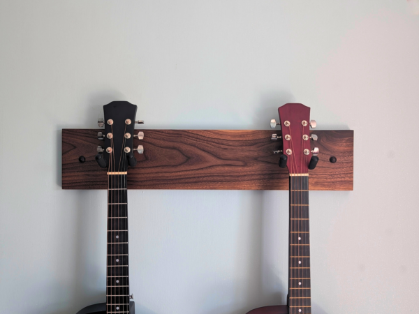 Solid Black Walnut Double Guitar Wall Mount - straight image