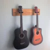 Solid Oak Guitar Wall mount with 2 guitars - angled image