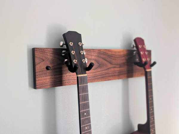 Solid Black Walnut Double Guitar Wall Mount - angled image