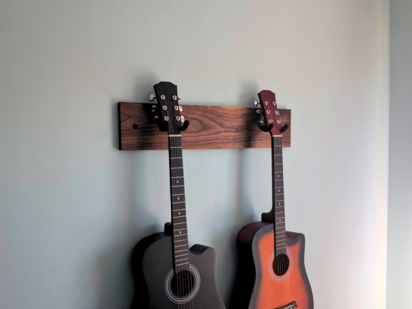 Solid Black Walnut Double Guitar Wall Mount - angled image
