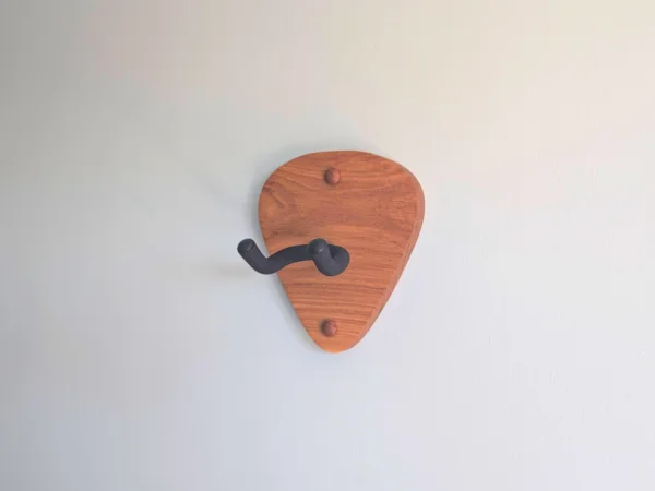 Solid Oak Plectrum Guitar Mount - no guitar, angled image