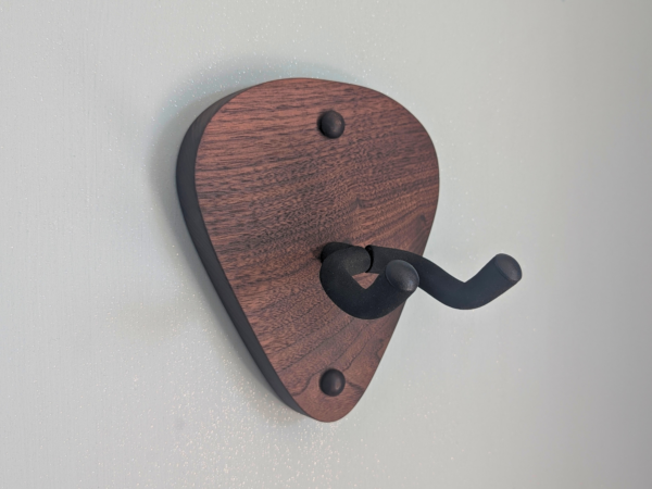 Solid Black Walnut Plectrum Guitar Mount - no guitar, angled image