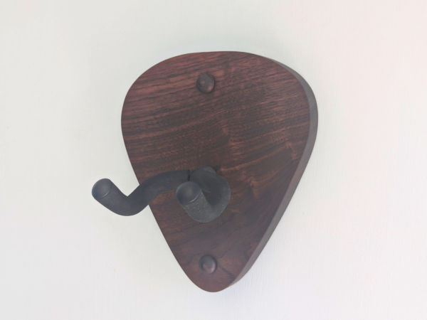 Solid Black Walnut Plectrum Guitar Mount - no guitar, angled image