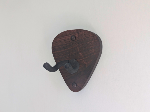 Solid Black Walnut Plectrum Guitar Mount - no guitar, angled image