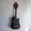 Solid Black Walnut Plectrum Guitar Mount - with guitar, straight image