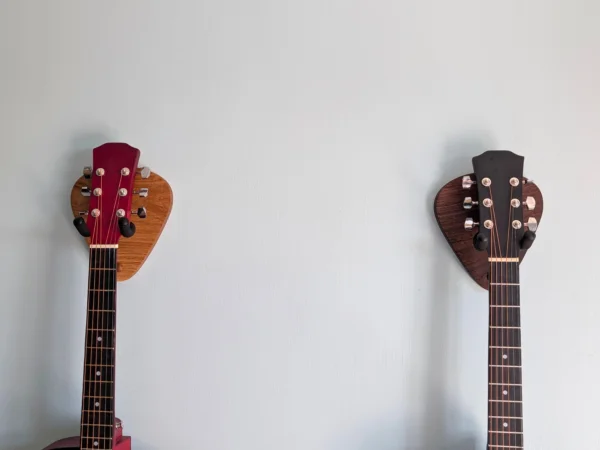 Solid Oak Plectrum Guitar Mount - with walnut version and guitars
