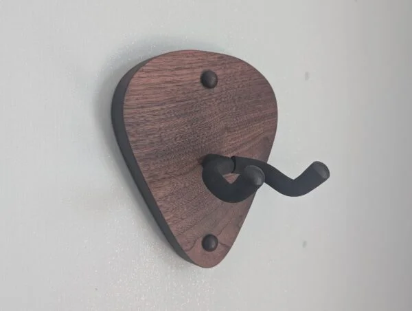 Solid Black Walnut Plectrum Guitar Mount - no guitar, angled image