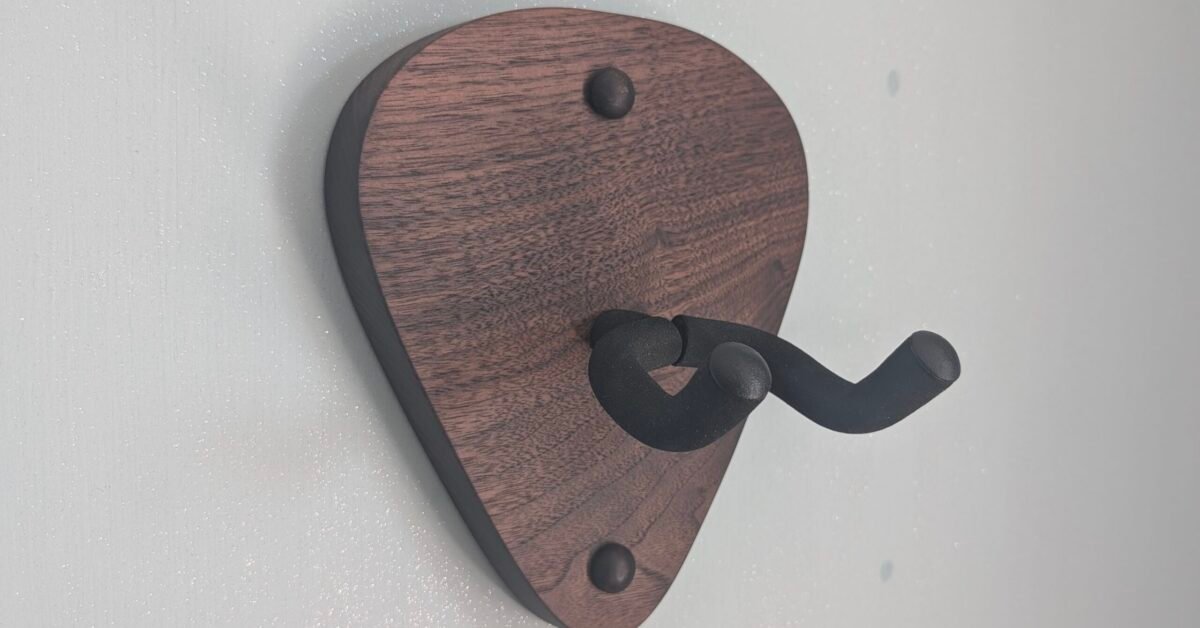 Solid Black Walnut Guitar Wall Mount – Plectrum/Pick Shape
