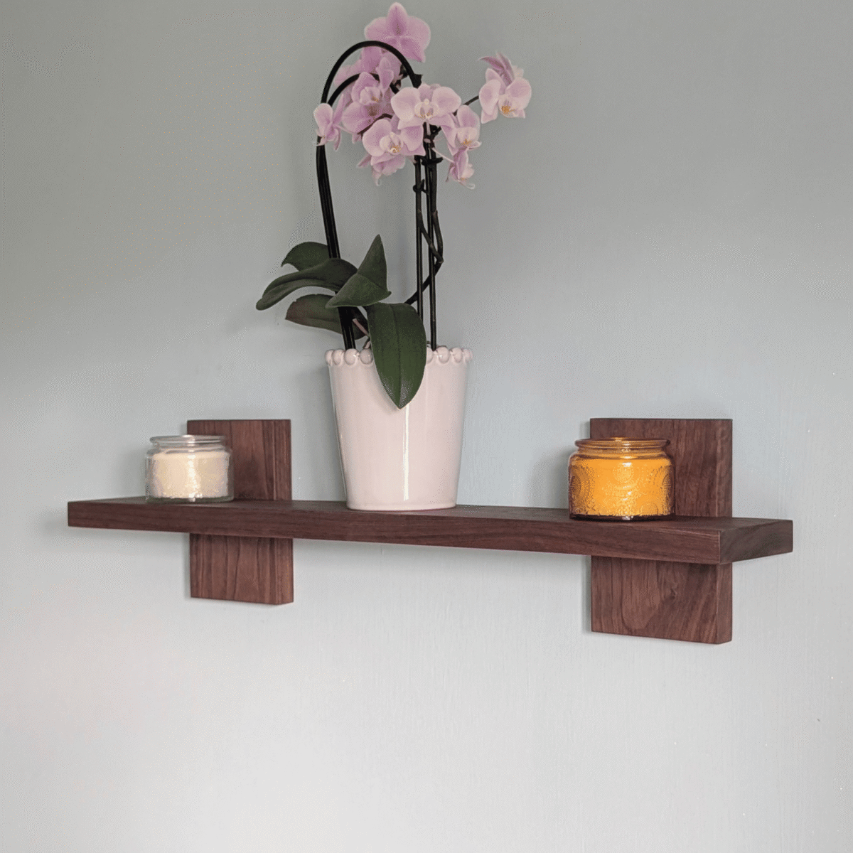 Modern Solid Black Walnut Scandi Floating Shelf - Angled image
