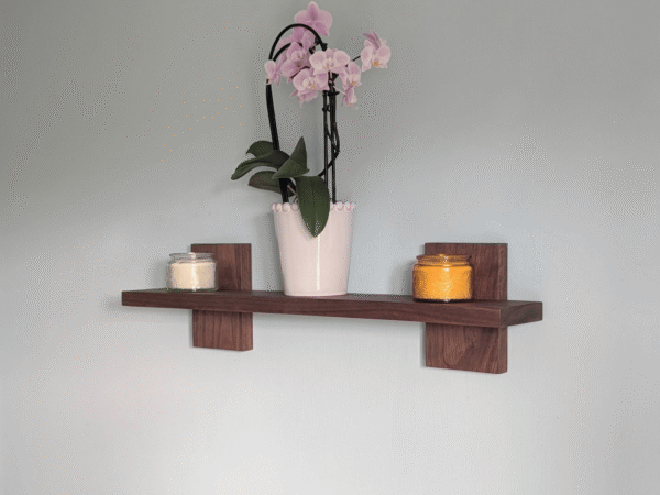 Modern Solid Black Walnut Scandi Floating Shelf - Angled image